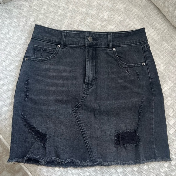 Black Distressed Denim Mini Skirt - Picture 1 of 3